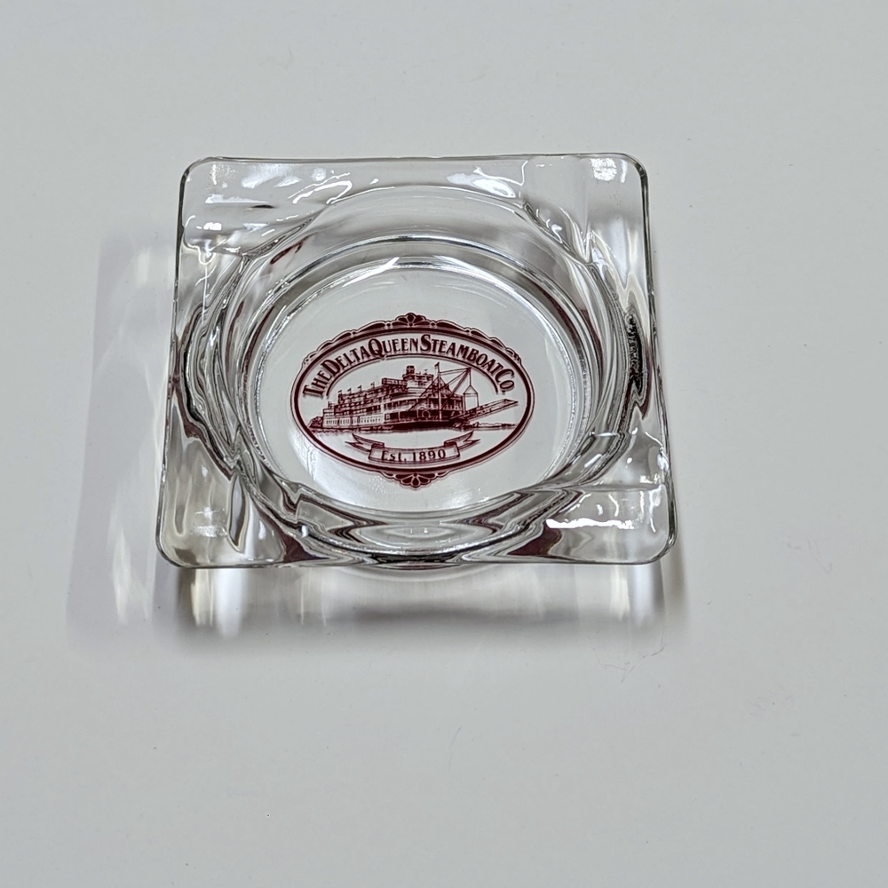 Vintage 90s Delta Queen Steamboat Co Glass Ashtray